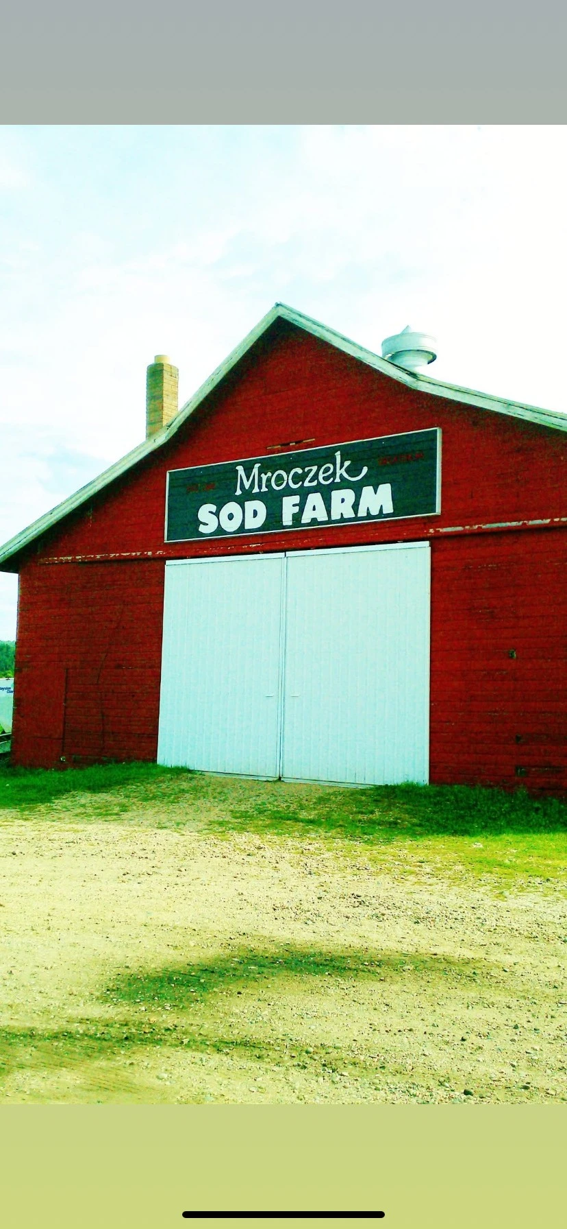 Aerial view of Mroczek Sod Farm showing the farm entrance and surrounding fields